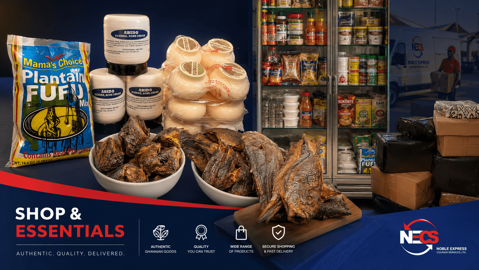 Shop authentic African foods, groceries, packing materials and everyday essentials. hero image